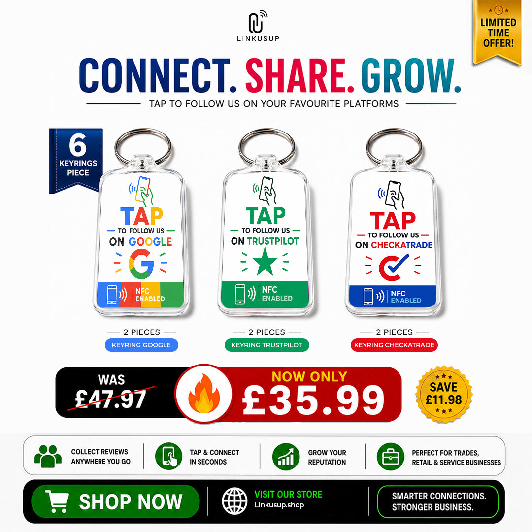 2 Google, 2 Trustpilot, and 2 Checkatrade NFC Keyrings – Go Connect NFC